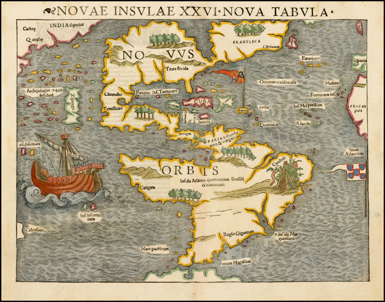 Sebastian Munster: Novae Insulae XXVI Nova Tabula [Rare 2nd State of first map of the continent of America]. 